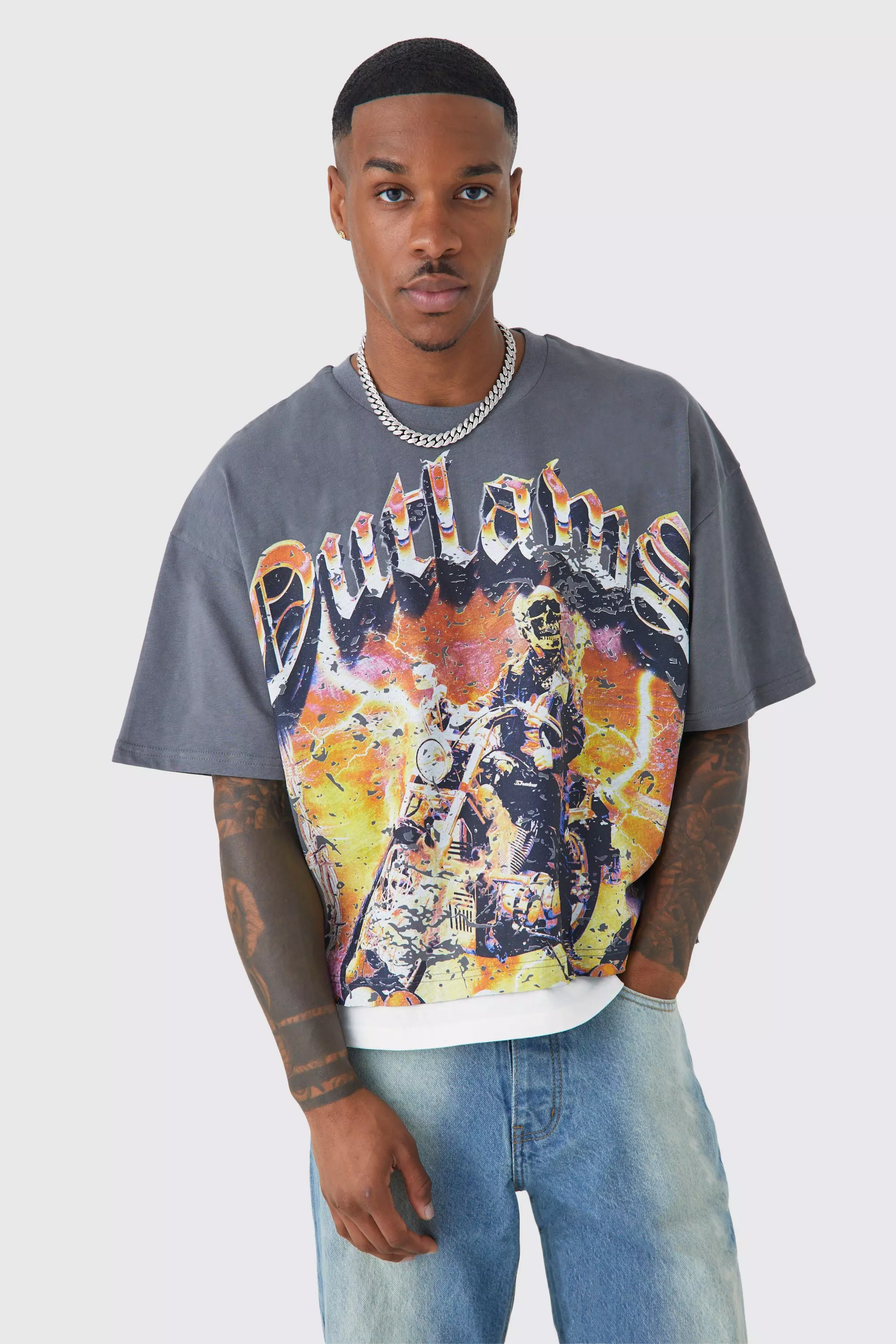 Oversized Boxy Outlaws Faux Layer T shirt